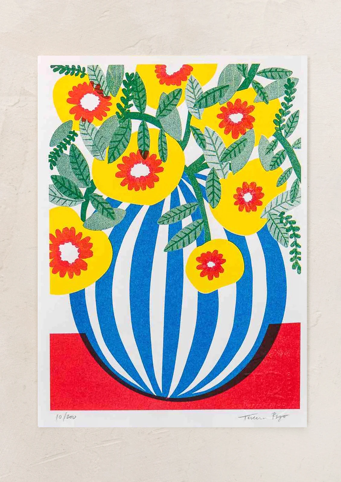 Blue Striped Pot Risograph Print