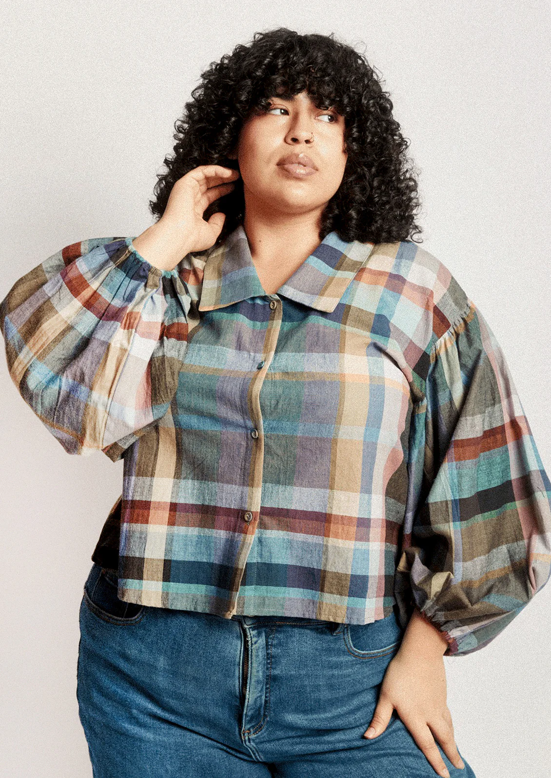 Camila Blouse in Mist Check - Image 2