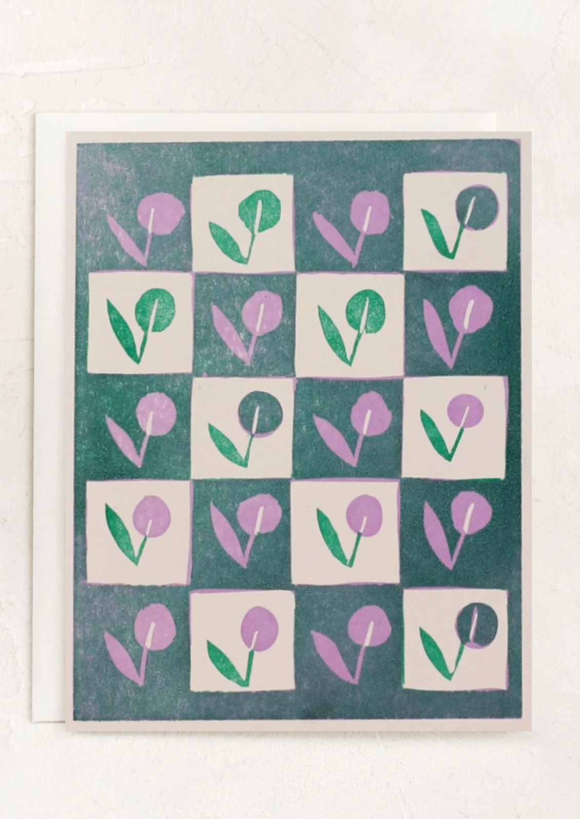 Checkered Floral Blank Card