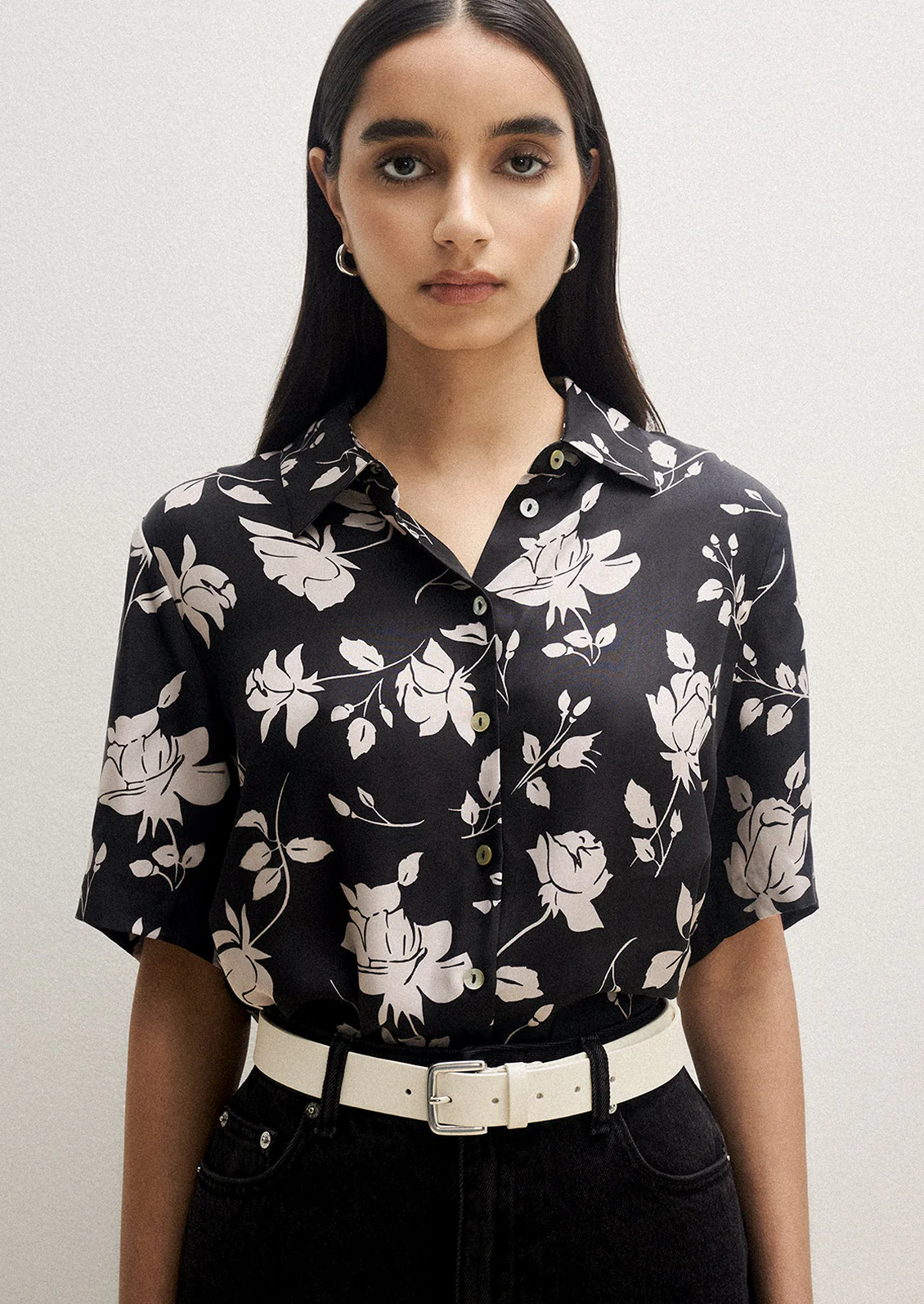 Monochrome Floral Cupro Shirt