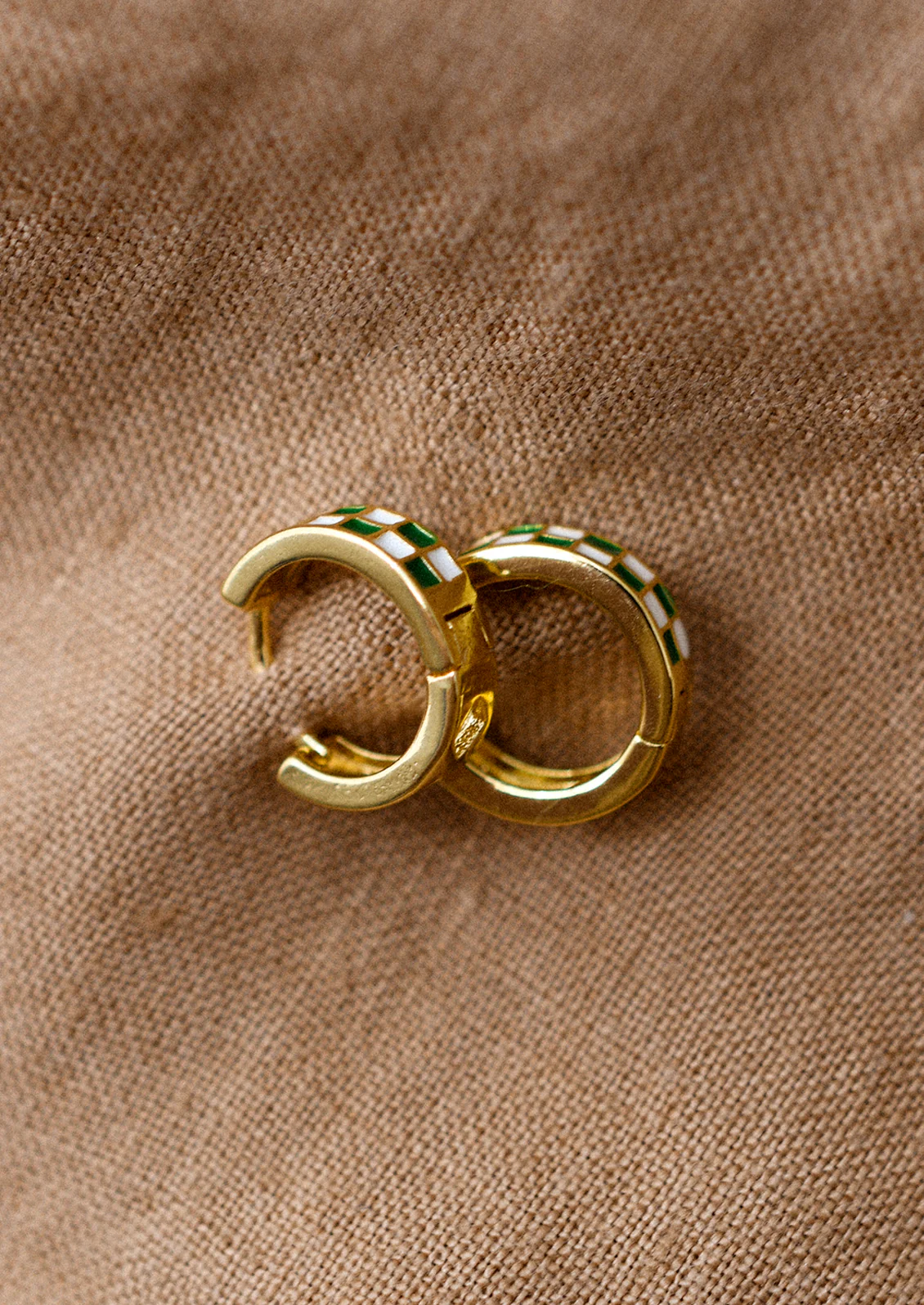 Enamel Checker Huggie Hoops - Image 3