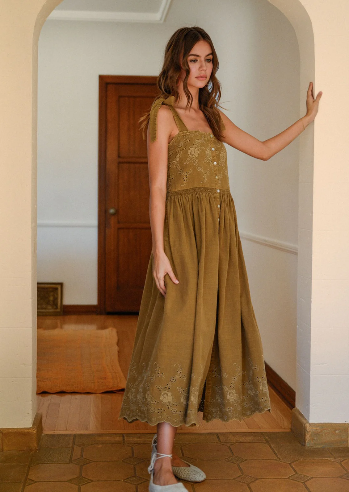 Floral Eyelet Tie Shoulder Dress - Image 2