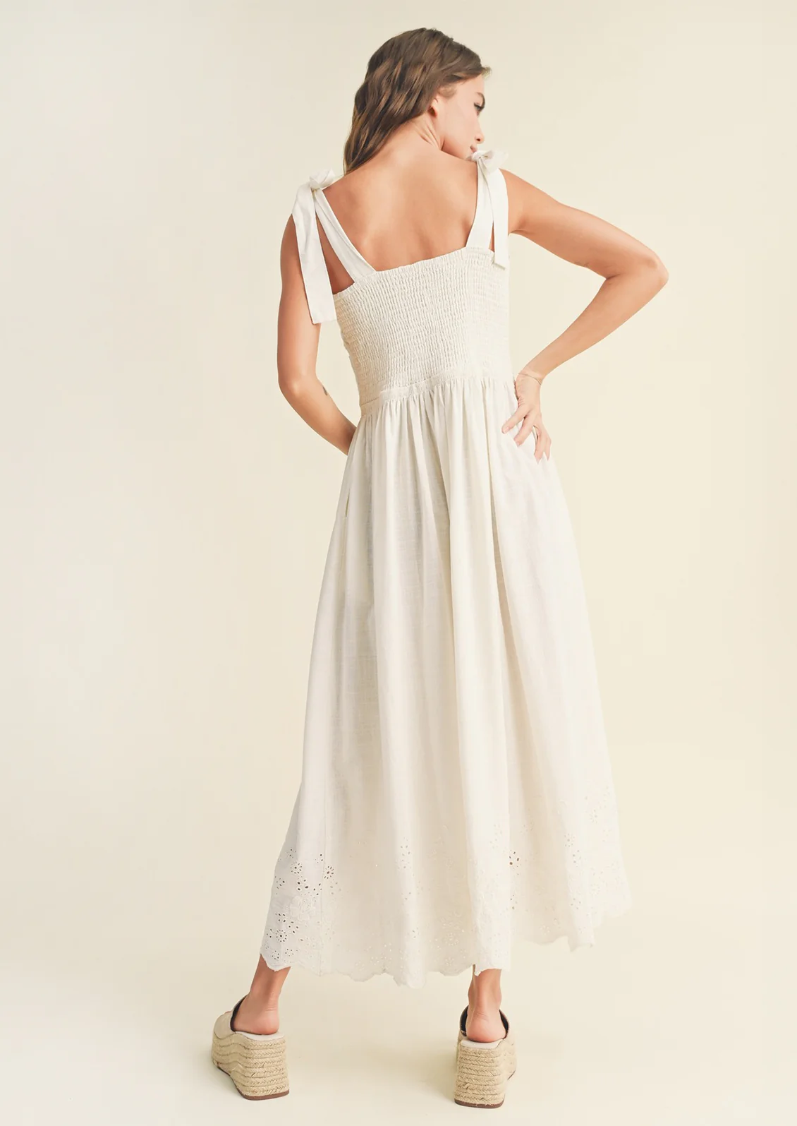 Floral Eyelet Tie Shoulder Dress - Image 4