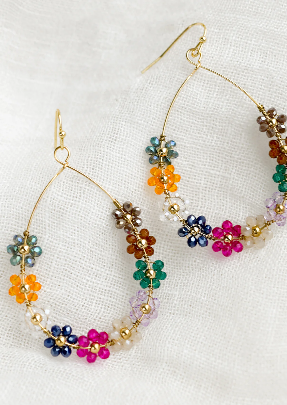 Floral Teardrop Beaded Earrings - Image 2