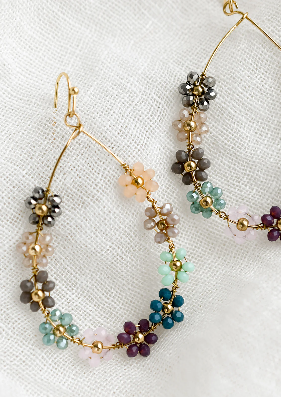Floral Teardrop Beaded Earrings - Image 3
