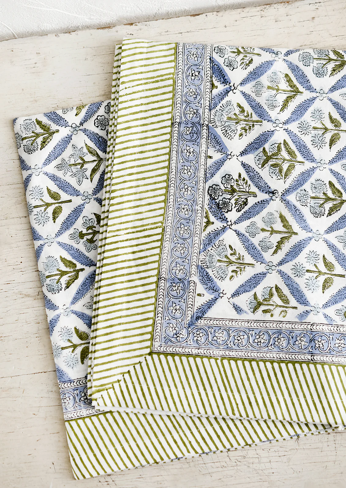 Framed Florals Block Print Tablecloth
