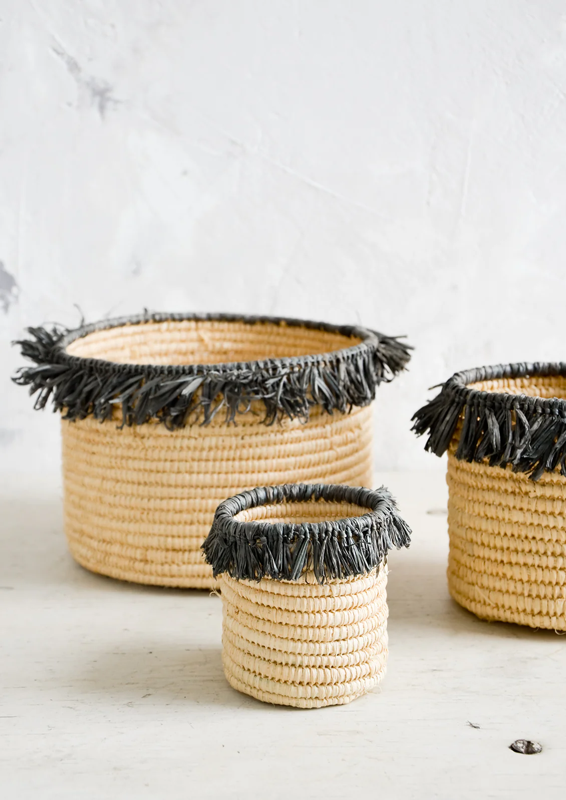 Fringed Raffia Catchall Basket