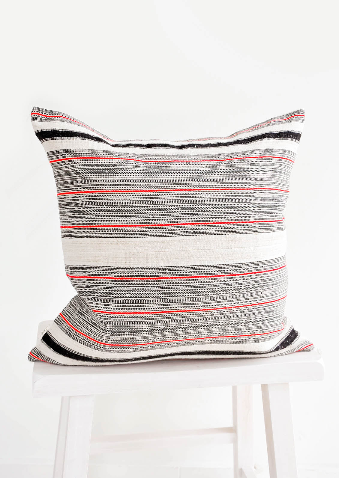 Hmong Hemp Pillow in Black & Neon Red