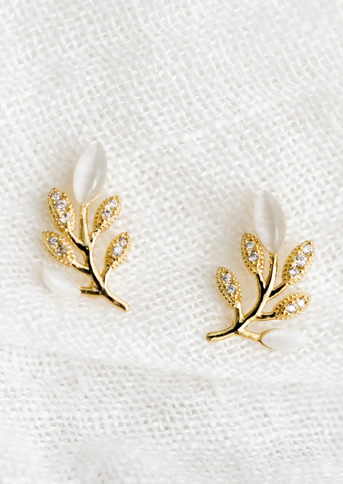 Jeweled Leaf Stud Earrings