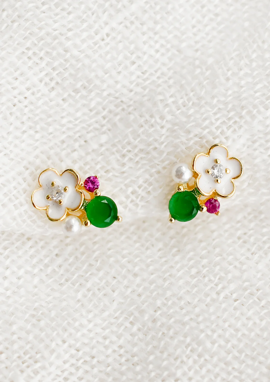 Jeweled Sakura Stud Earrings
