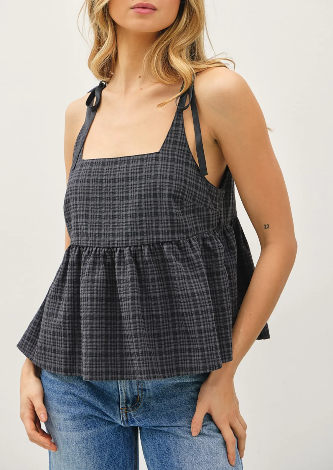 Keara Tie Shoulder Plaid Top - Image 2