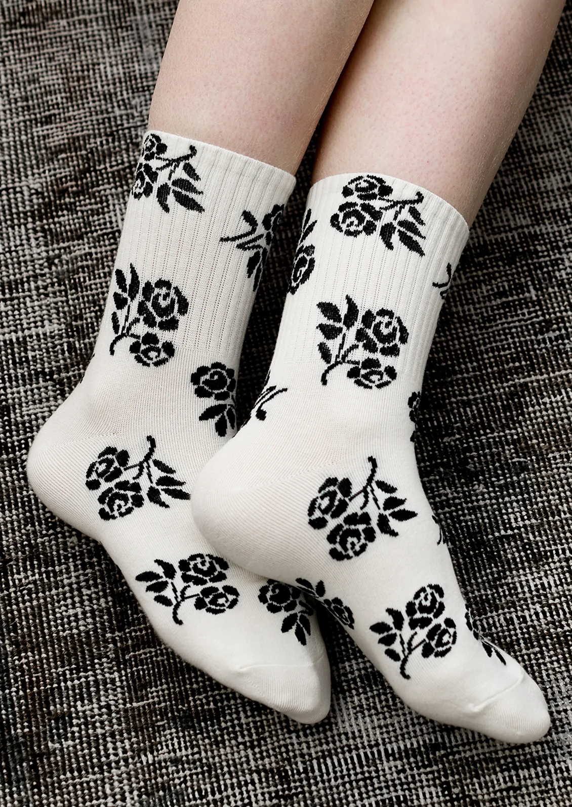 Monochrome Floral Socks - Image 2