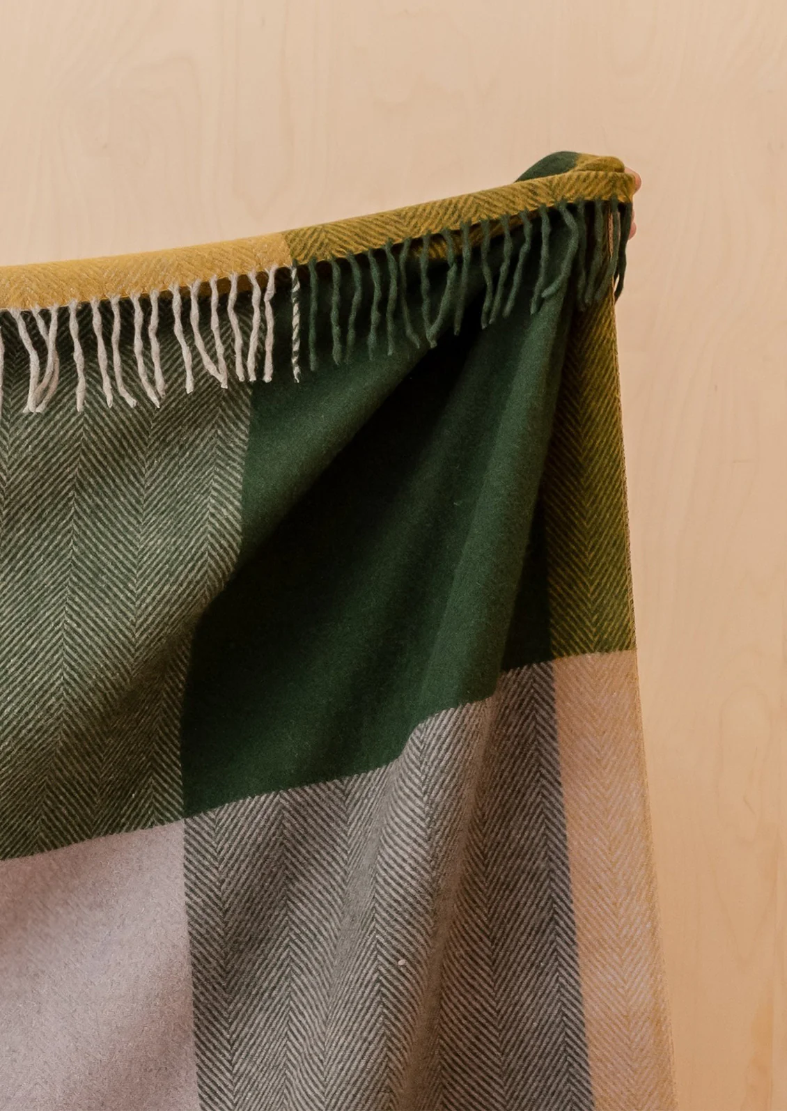 Recycled Wool Throw, Green Frame Check - Image 2