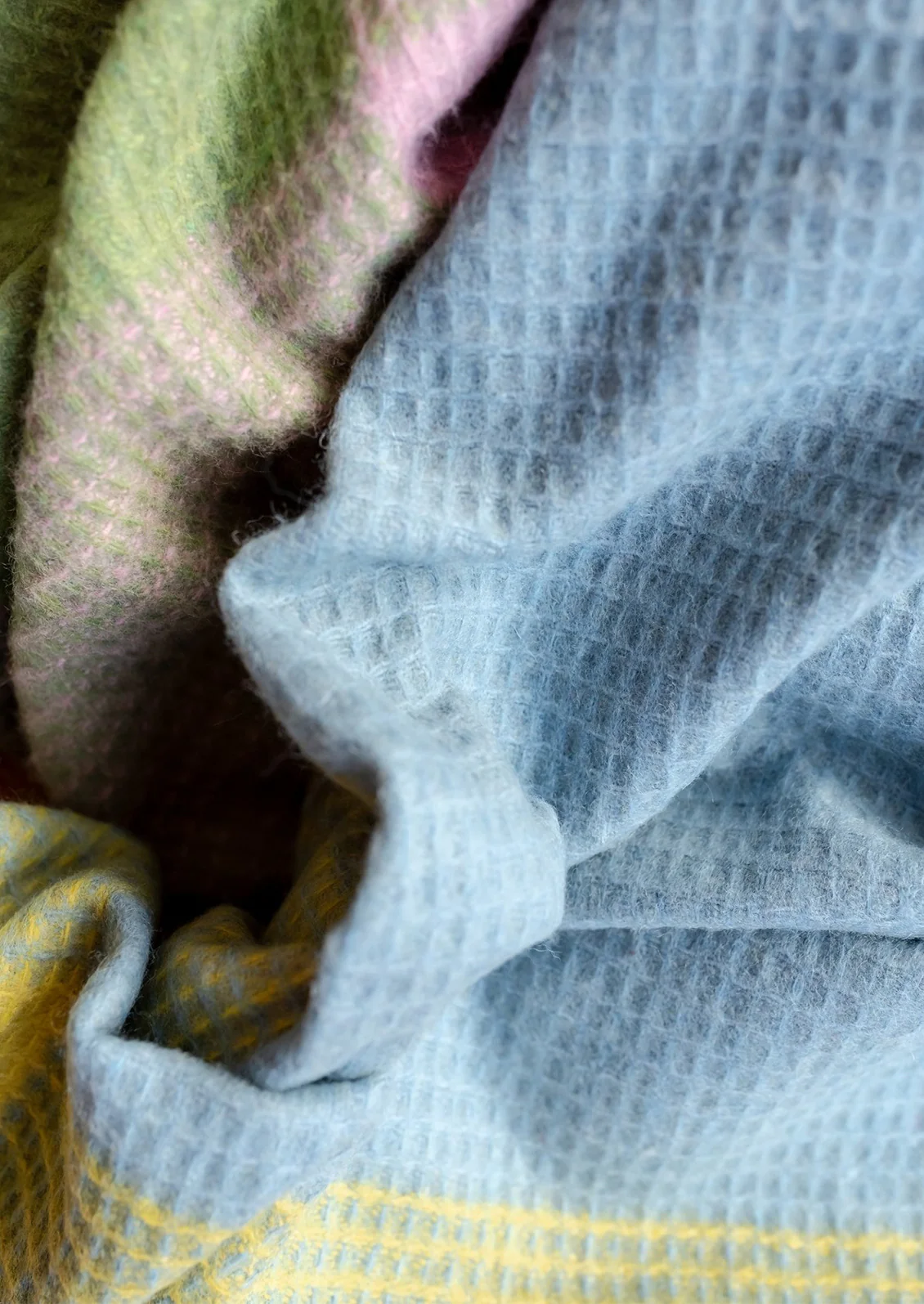 Recycled Wool Throw, Green Waffle Block - Image 2