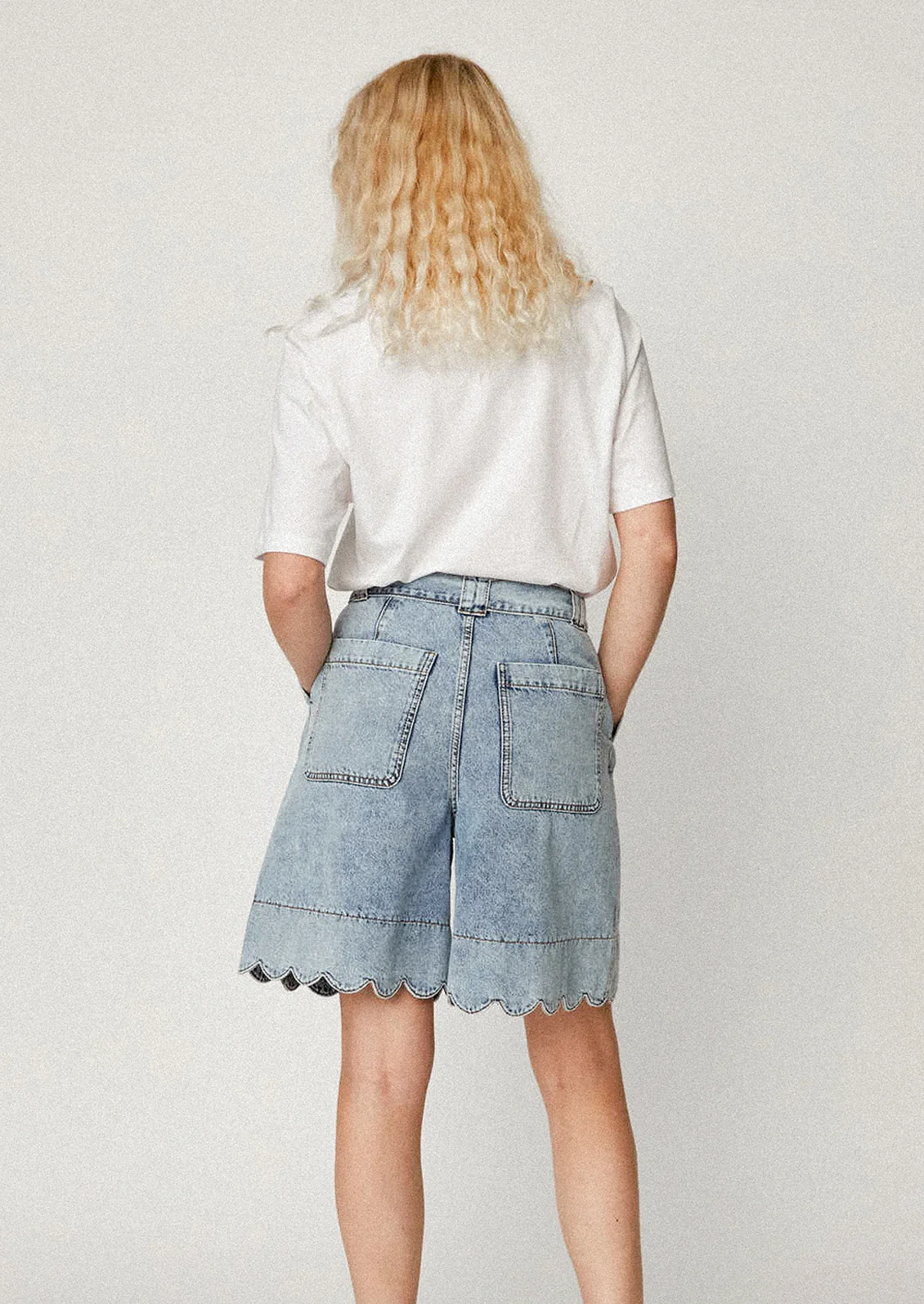Scallop Hem Denim Shorts - Image 2