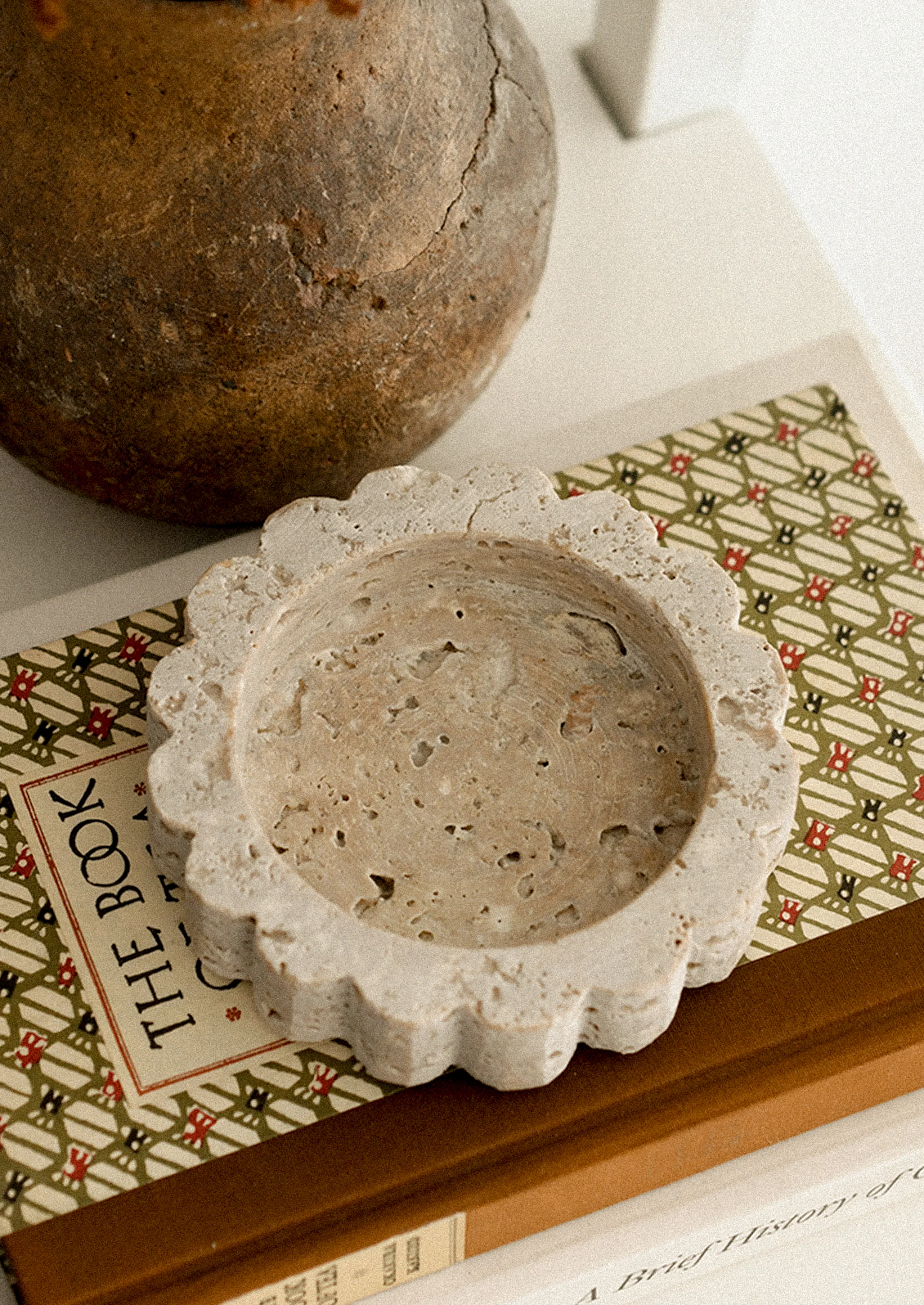 Scalloped Travertine Catchall Tray