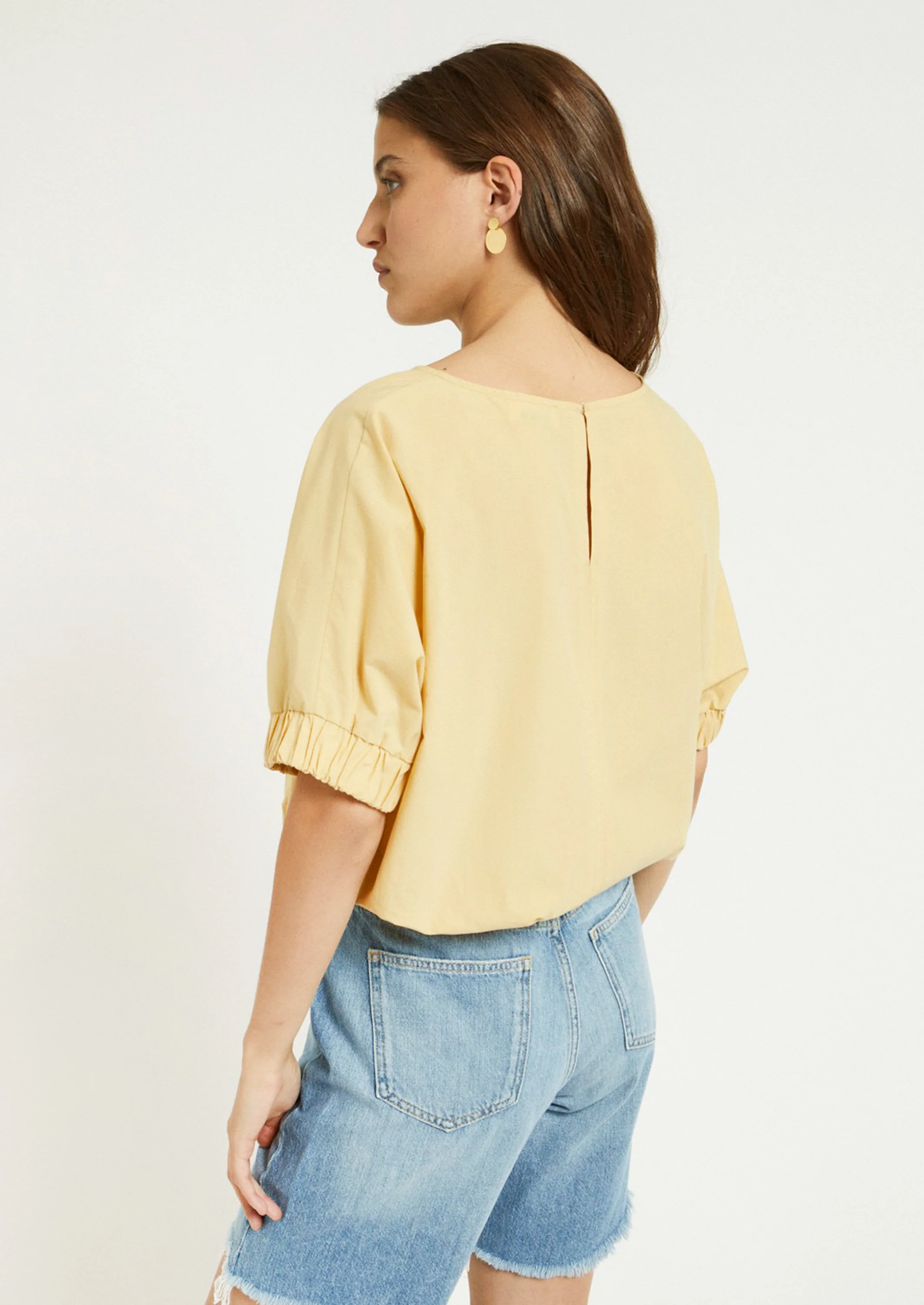 Gathered Cuff Poplin Top - Image 4