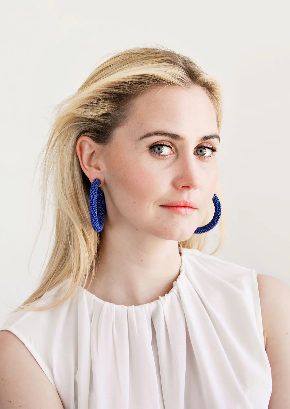Solid Beaded Hoop Earrings - Image 2