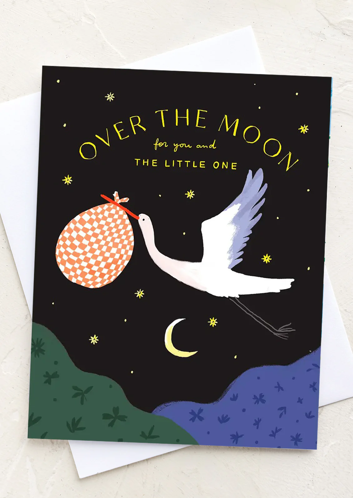 Stork Over The Moon Card