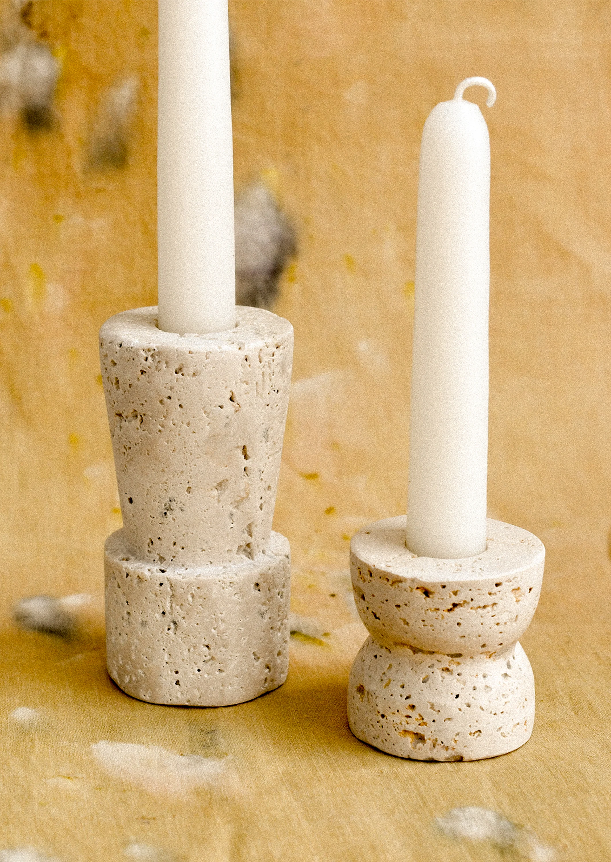Tove Travertine Candle Holder