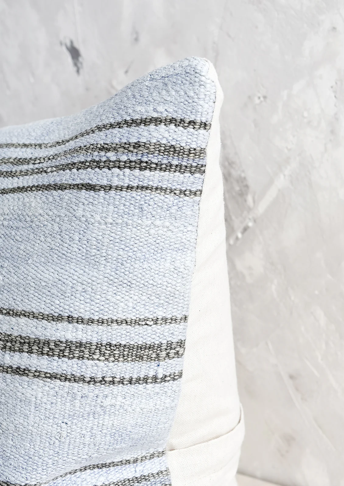 Vintage Hemp Pillow in Faded Indigo Stripe - Image 2