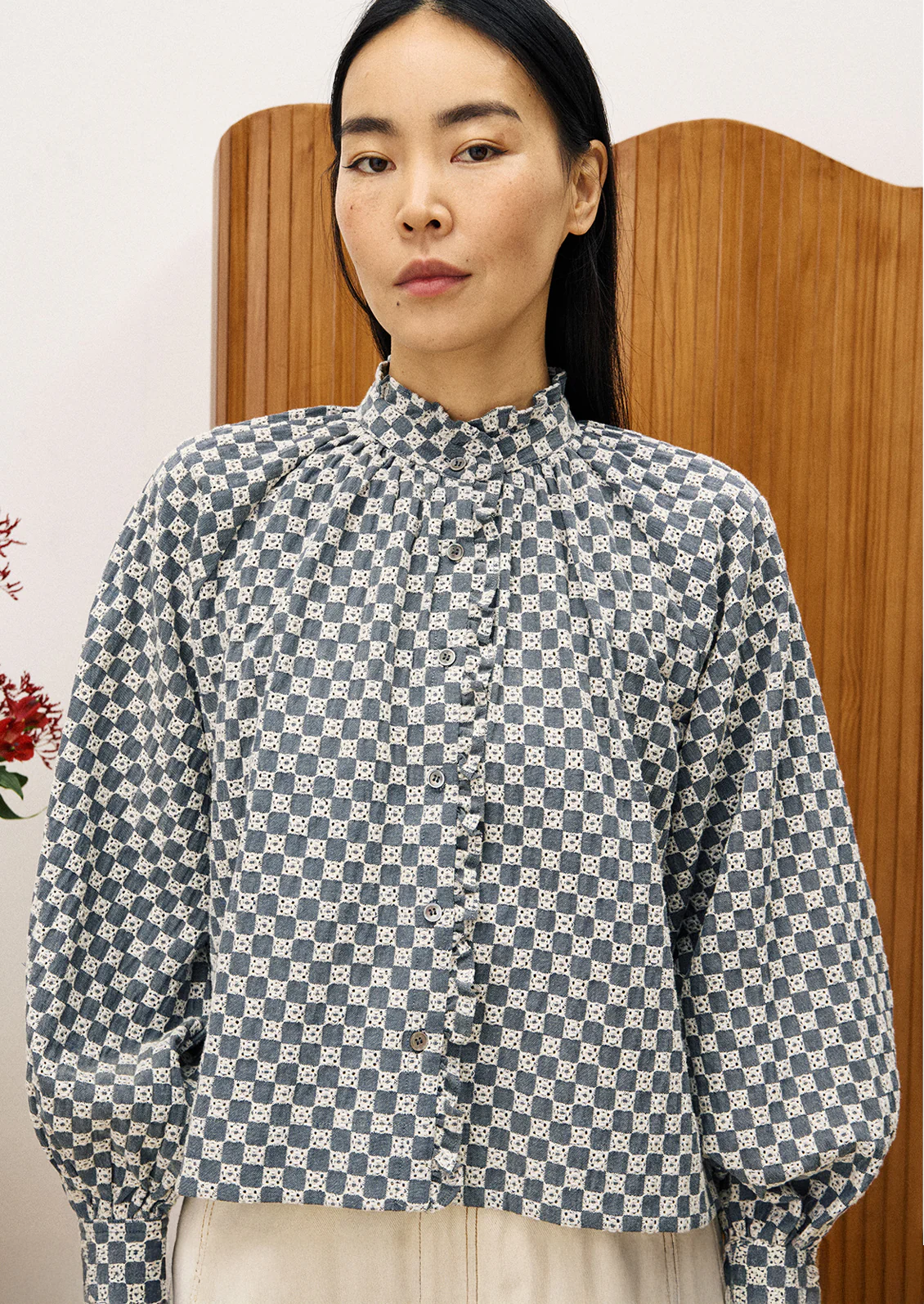 Quinn Embroidered Check Blouse