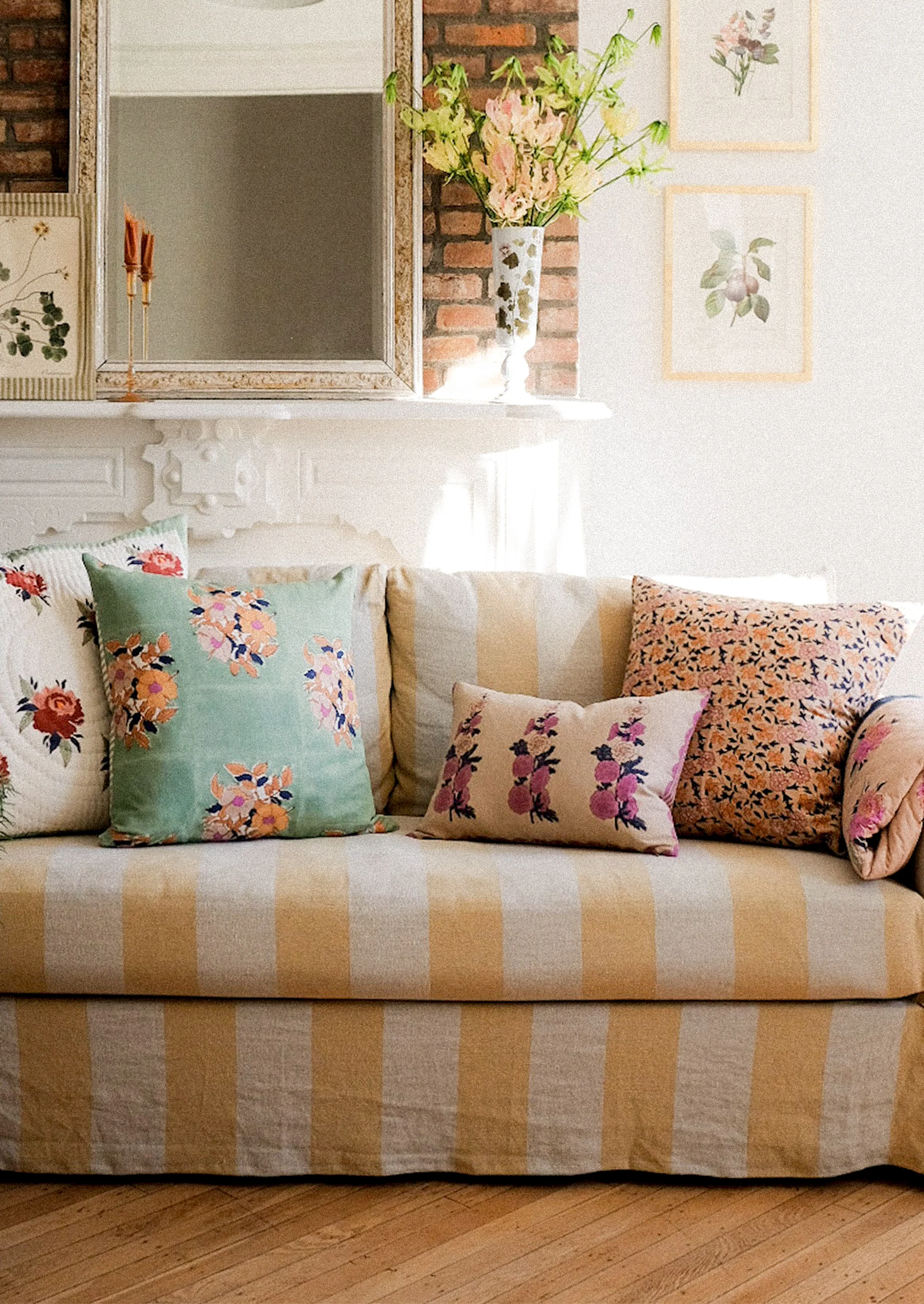 Hollyhock Block Print Pillow - Image 3